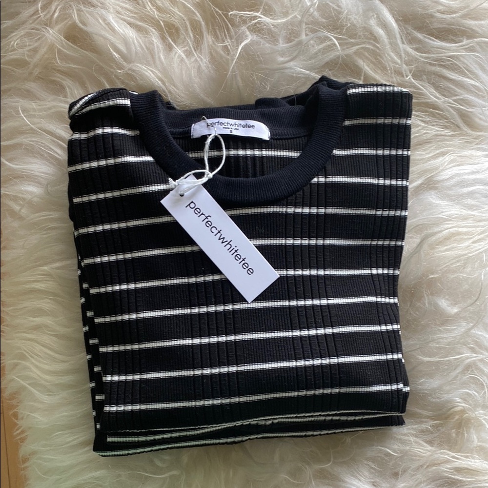 perfectwhitetee Black & White Striped Ribbed Knit Top